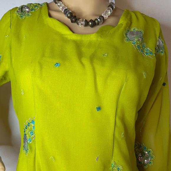 Handmade eastern lime green sheer vintage tunic! - Picture 3 of 13